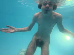 Sucking Bubbles Underwater: Lad's Bare Pool Have